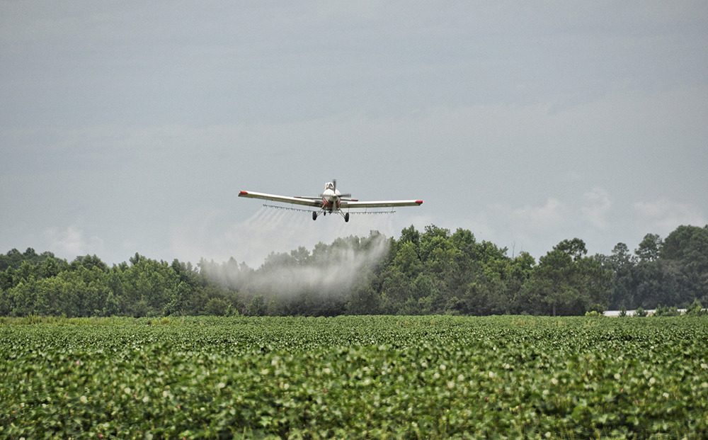 Flugzeug bringt Herbizid