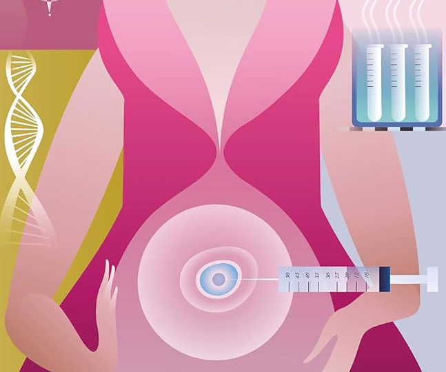 Buchcover von ‚Eggonomics‘: Illustration einer Frau mit Spritze, DNA-Strang und Reagenzgläsern, Titel ‚The Global Market in Human Eggs and the Donors Who Supply Them‘.